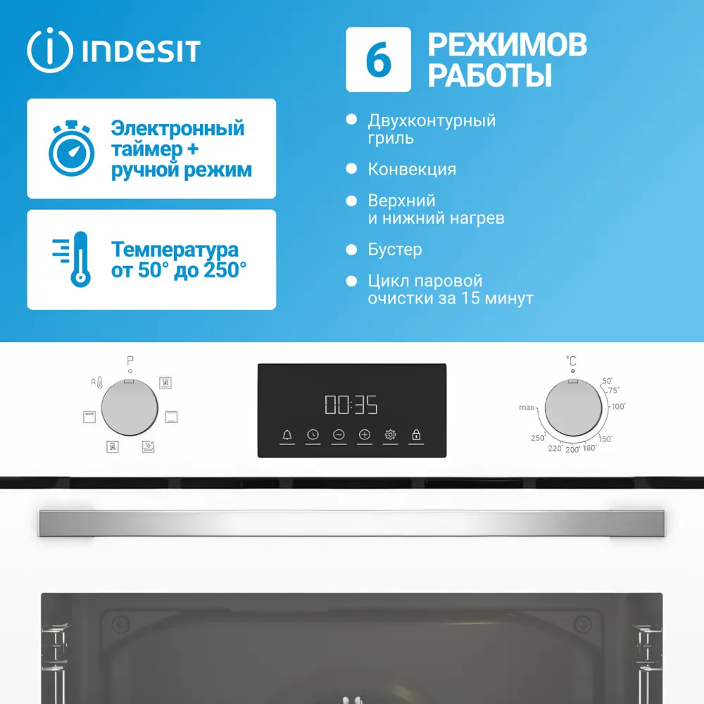 Фото 3 Электрический встраиваемый духовой шкаф Indesit IFE 3644 WH 60x60x57 см цвет белый Фото 3 Электрический встраиваемый духовой шкаф Indesit IFE 3644 WH 60x60x57 см цвет белый