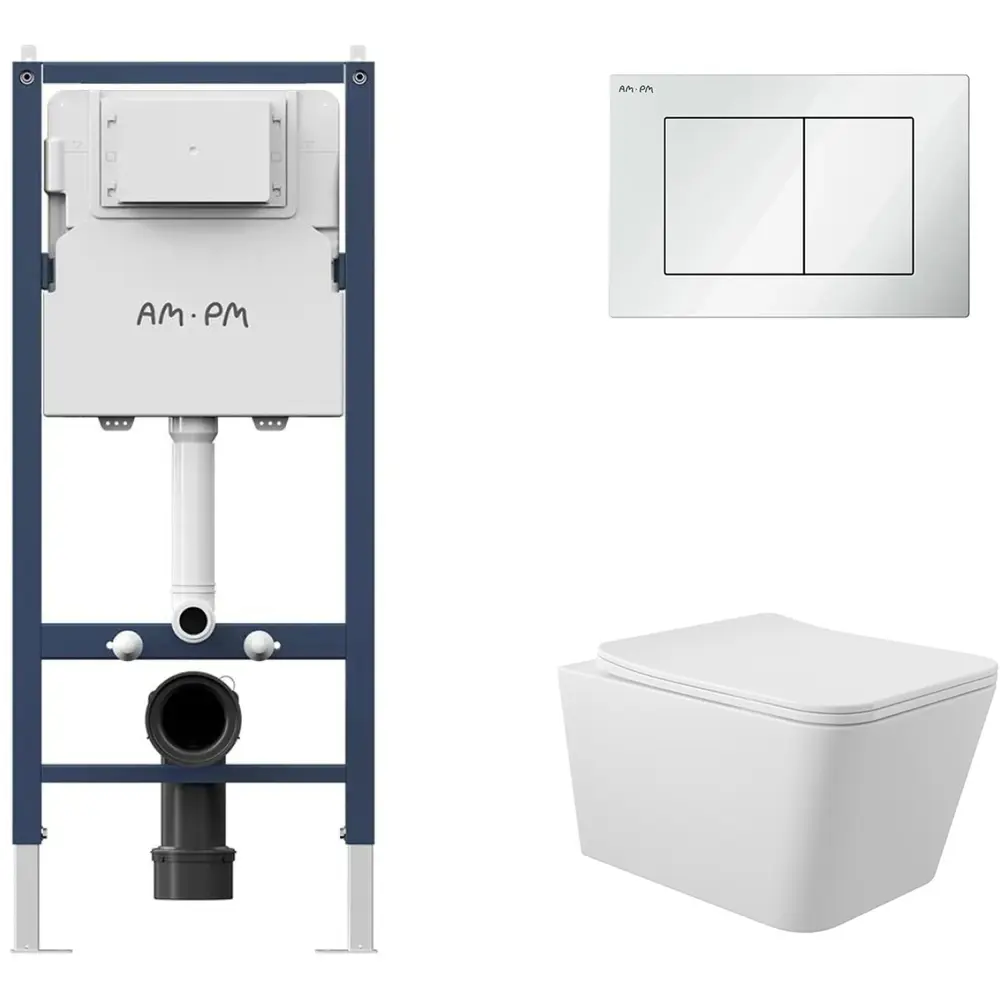 Фото 2 Инсталляция AM.PM I012709.0201 PrimeFit с клавишей слива PrimeFit S глянцевый белый унитаз 52x37 Soft-Close матовый белый квадрат Фото 2 Инсталляция AM.PM I012709.0201 PrimeFit с клавишей слива PrimeFit S глянцевый белый унитаз 52x37 Soft-Close матовый белый квадрат