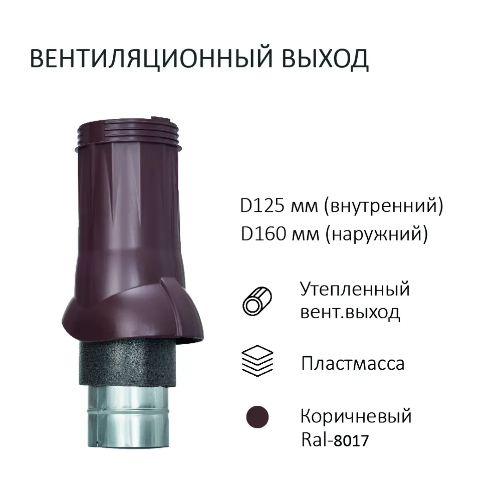 Фото 3 Комплект вентиляции изолированный Gervent для кровли PROF-21 D125/160 мм цвет коричневый Фото 3 Комплект вентиляции изолированный Gervent для кровли PROF-21 D125/160 мм цвет коричневый