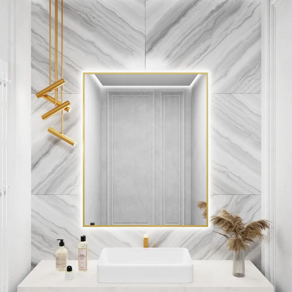 Фото Зеркало для ванной Alumirror 10090свет 10090зол6000к с подсветкой 90x100см Фото Зеркало для ванной Alumirror 10090свет 10090зол6000к с подсветкой 90x100см