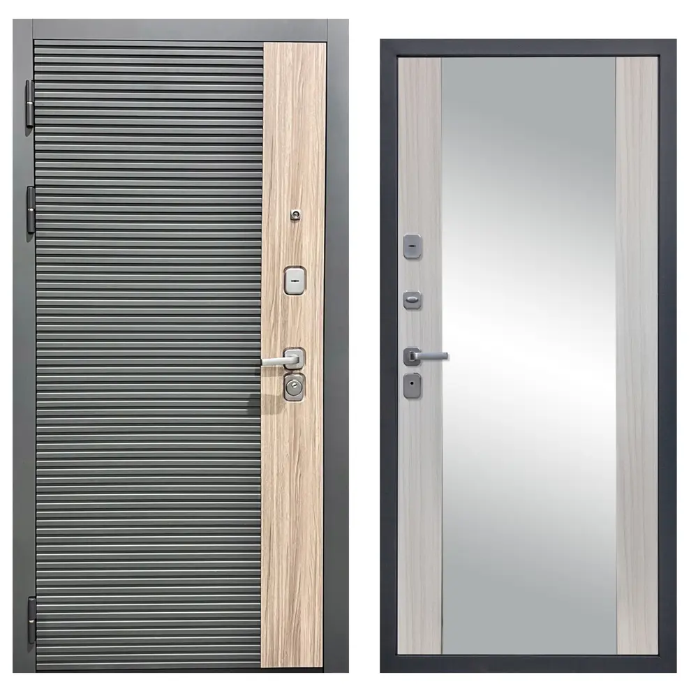 Фото Входная дверь Diva Diva-76 205x86см левый цвет Д15 сандал белый/дуб серый с зеркалом Фото Входная дверь Diva Diva-76 205x86см левый цвет Д15 сандал белый/дуб серый с зеркалом