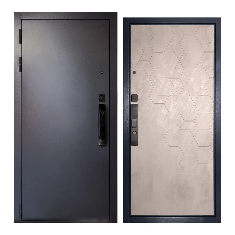 Фото Входная дверь Unicorn Terminal smart левый 205x96см цвет графит букле/бетон серый Фото Входная дверь Unicorn Terminal smart левый 205x96см цвет графит букле/бетон серый