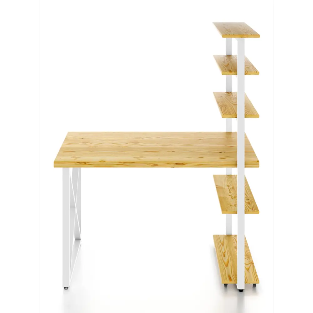 Фото Стол Solarius loft с 5 полками столешница без шлифовки и покрытия 60x145x120 см белые металлические крестообразные ножки сосна цвет некрашеный Фото Стол Solarius loft с 5 полками столешница без шлифовки и покрытия 60x145x120 см белые металлические крестообразные ножки сосна цвет некрашеный