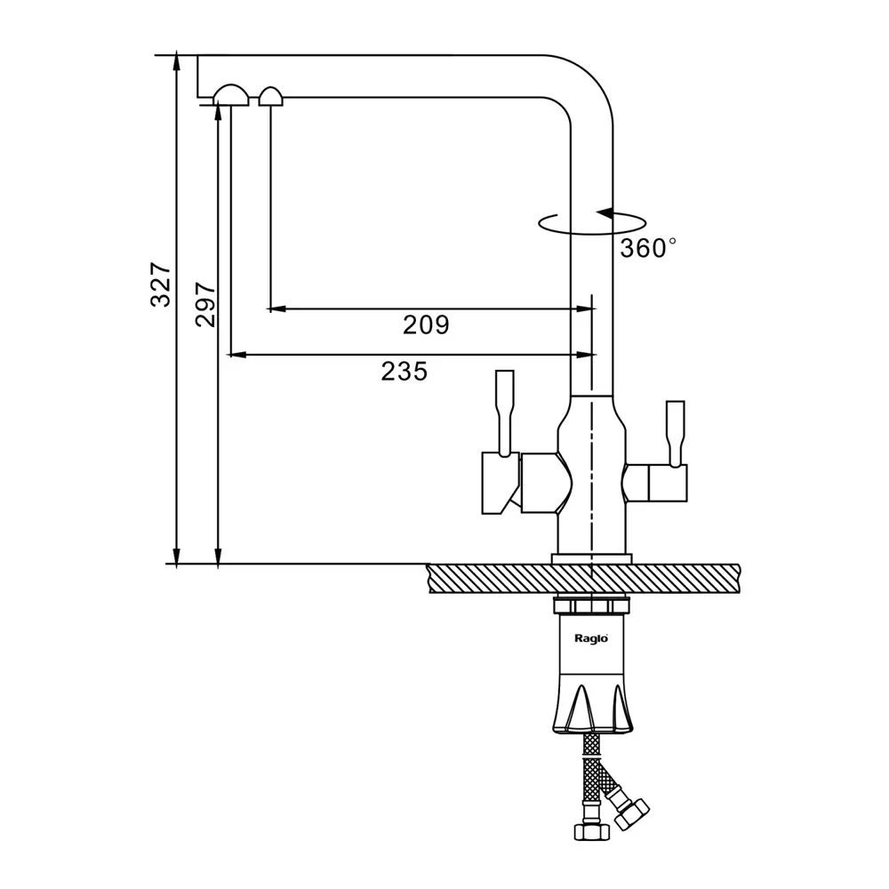 Фото 6 Смеситель для кухни Raglo R81 поворотный излив 29.7 см цвет золотой Фото 6 Смеситель для кухни Raglo R81 поворотный излив 29.7 см цвет золотой