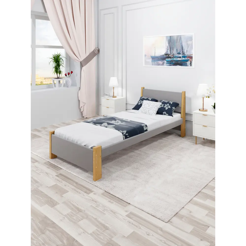 Фото 2 Кровать Solarius Мишка сплошное основание 80 x 80 x 200 см дерево цвет светло-серый;лакированный Фото 2 Кровать Solarius Мишка сплошное основание 80 x 80 x 200 см дерево цвет светло-серый;лакированный