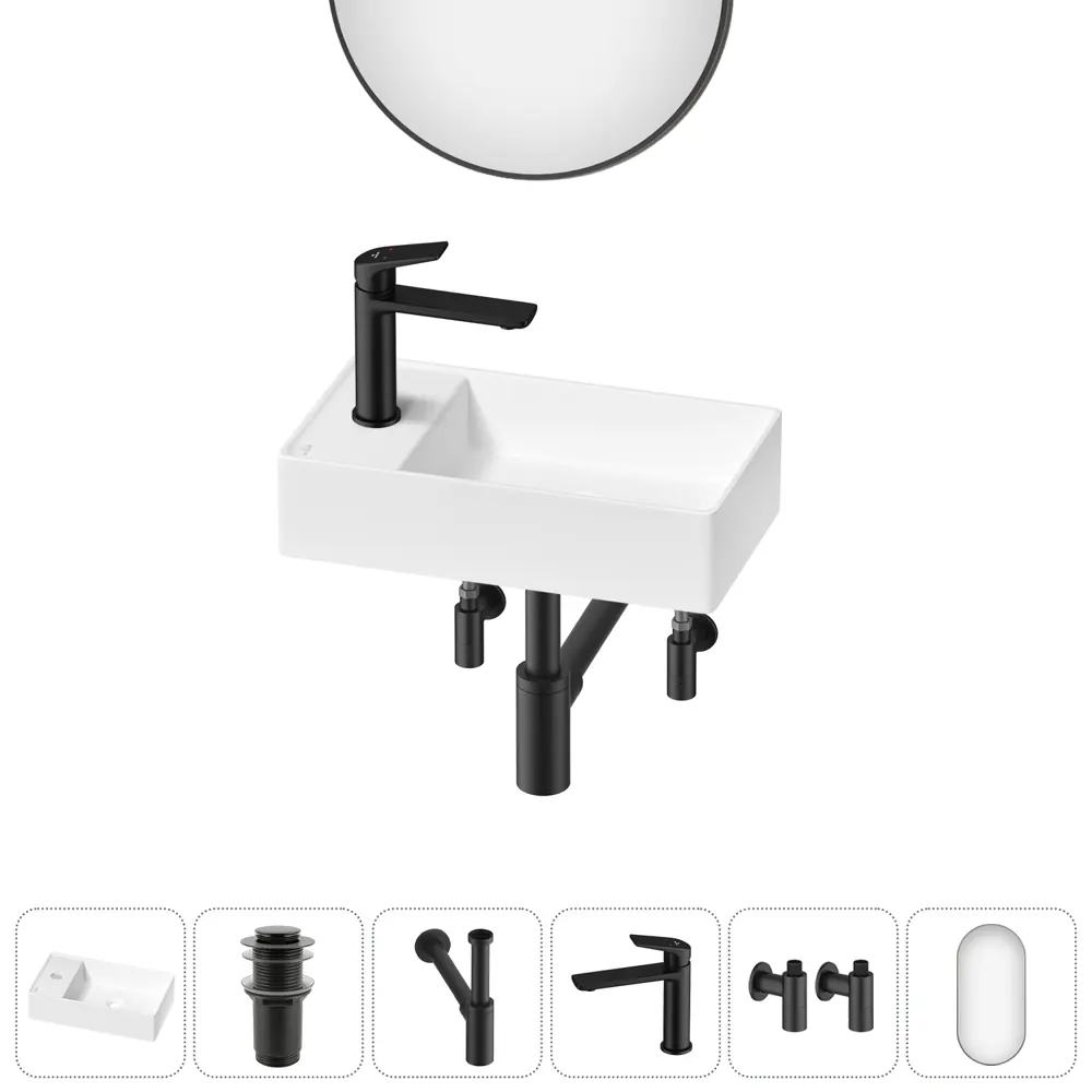 Фото Раковина мини Wellsee WC Area 41см комплект 6 в 1 20218136R