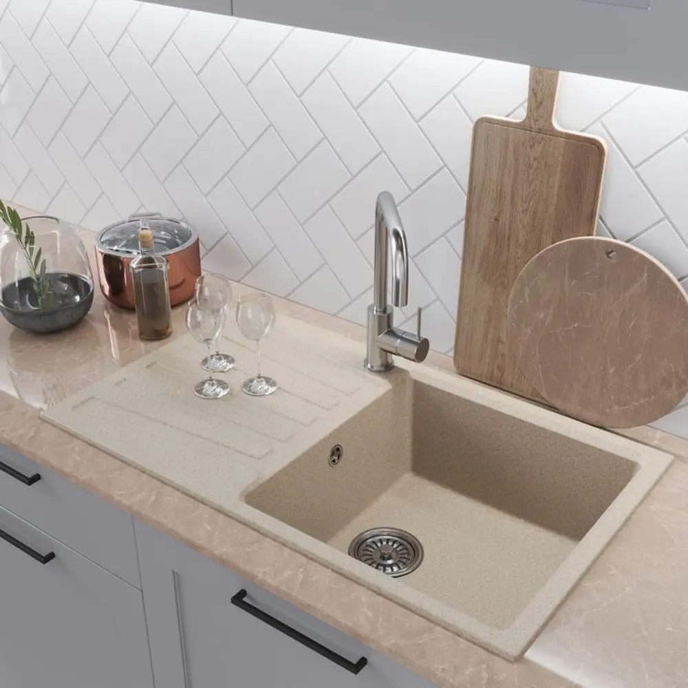 Фото Мойка для кухни Mixline NL-TM20 89x53 см глубина чаши 190 см искусственный камень цвет бежевый