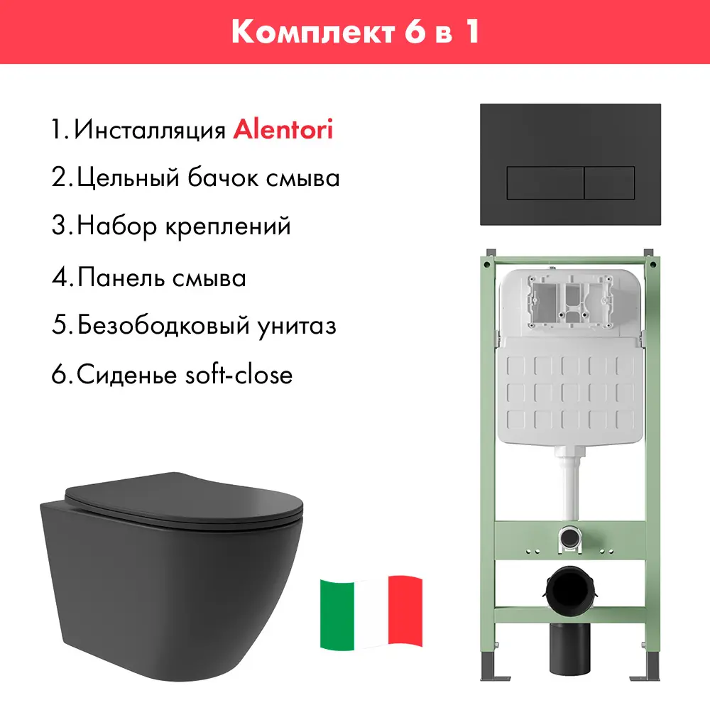 Фото 2 Комплект инсталляция с унитазом Alentori ALS.SIS1102.MBOV0240 цвет черный Фото 2 Комплект инсталляция с унитазом Alentori ALS.SIS1102.MBOV0240 цвет черный