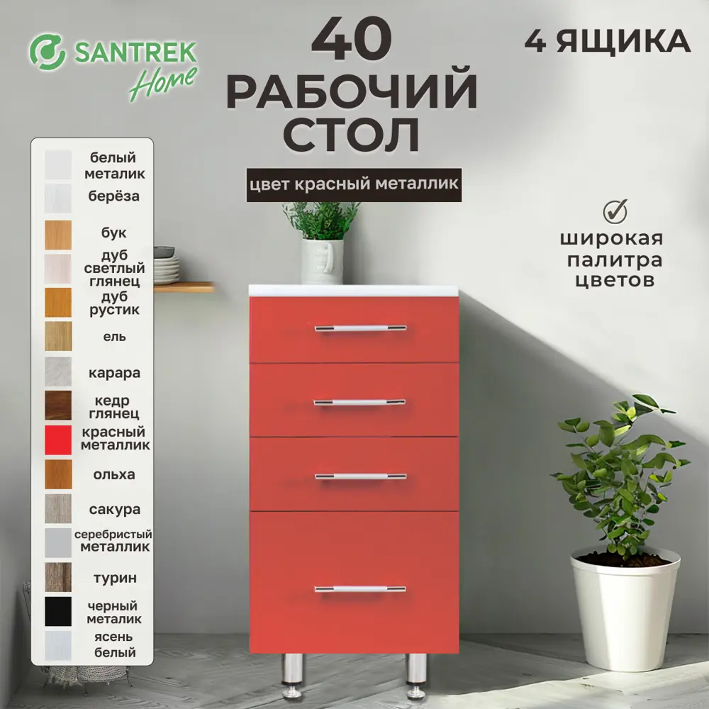Фото 3 Напольный шкаф Santrek 4 ящика 40x80x44 см МДФ цвет красный Фото 3 Напольный шкаф Santrek 4 ящика 40x80x44 см МДФ цвет красный