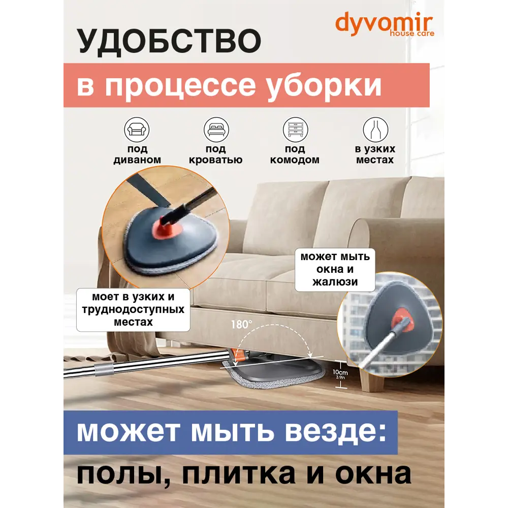 Фото 3 Швабра с отжимом и ведром Dyvomir Smart Mop Капля Фото 3 Швабра с отжимом и ведром Dyvomir Smart Mop Капля