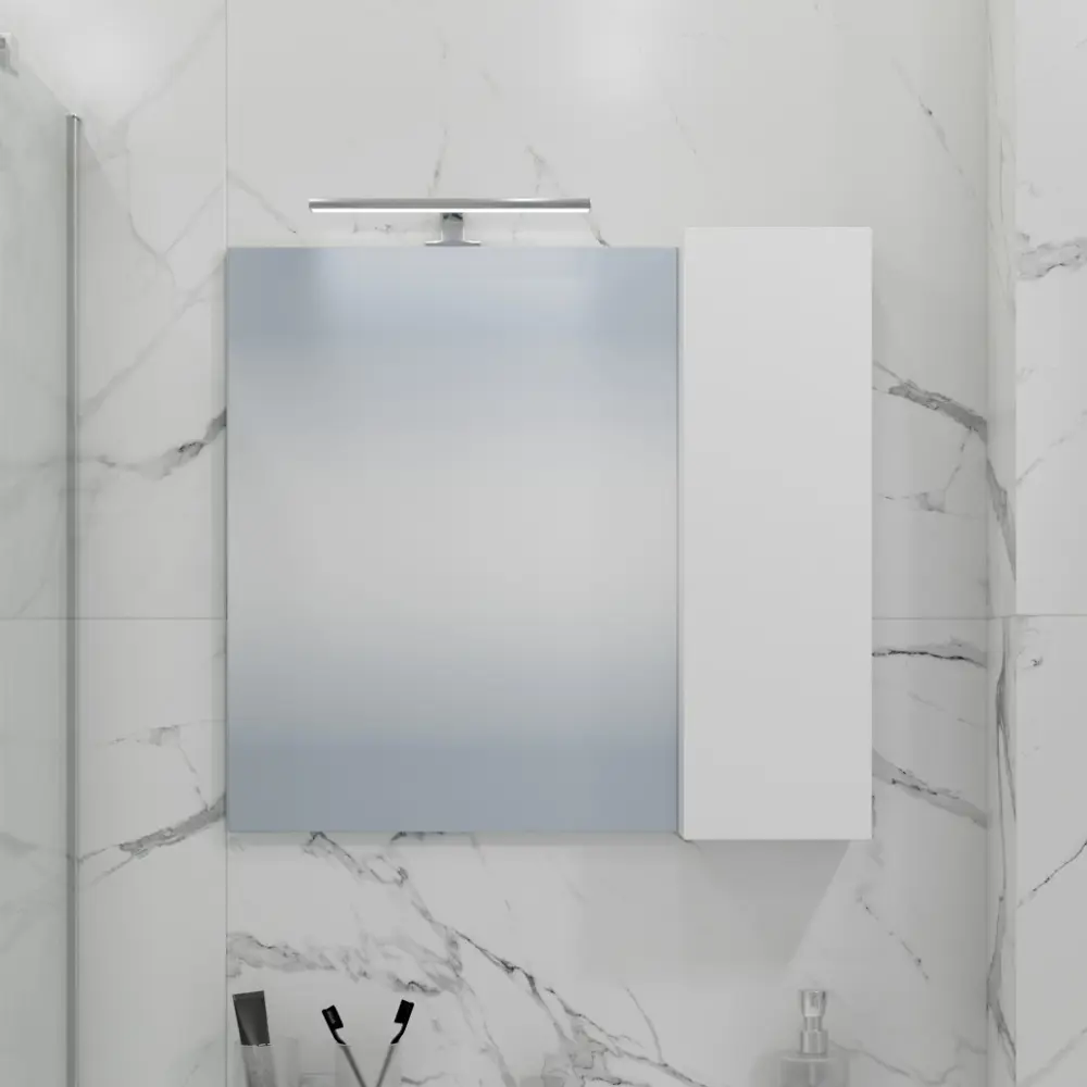 Фото Зеркальный шкаф Антарес 70 со светом цвет белый глянец Фото Зеркальный шкаф Антарес 70 со светом цвет белый глянец