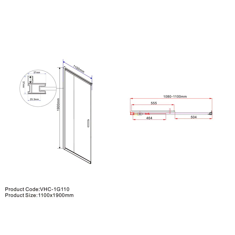 Фото 6 Душевой уголок Vincea Garda VSS-1G9011CLG прямоугольный 110x90см золотистый профиль эффект стекла прозрачное закаленное стекло