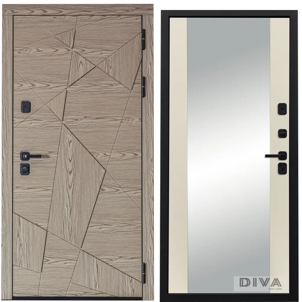 Фото Входная дверь Diva 97/1 205x96см правый цвет Д15 софт шампань/дуб натуральный с зеркалом Фото Входная дверь Diva 97/1 205x96см правый цвет Д15 софт шампань/дуб натуральный с зеркалом