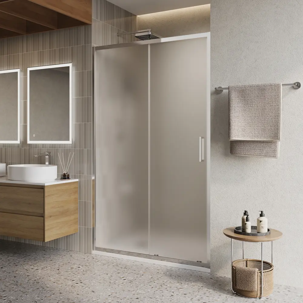 Фото Душевая дверь Belbagno LUCE-BF-1-120-P-Cr 120см эффект стекла прозрачное закаленное стекло раздвижной Фото Душевая дверь Belbagno LUCE-BF-1-120-P-Cr 120см эффект стекла прозрачное закаленное стекло раздвижной