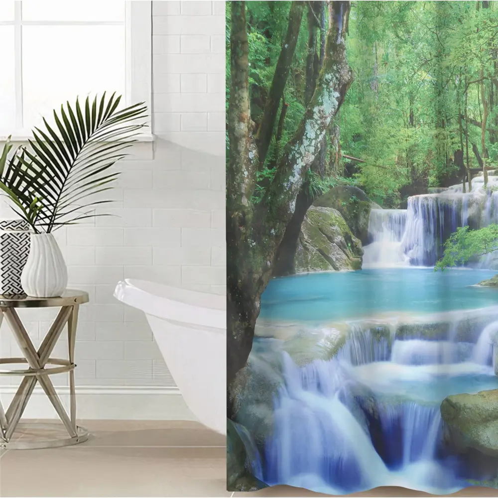 Фото Шторка для ванной комнаты Доляна 7087224 180x180см цвет зеленый