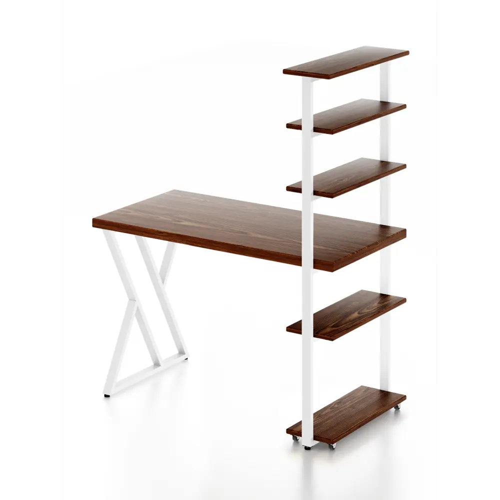 Фото 3 Стол Solarius loft с 5 полками столешница 40 мм 60x145x130 см белые металлические Z-образные ножки сосна цвет темный дуб Фото 3 Стол Solarius loft с 5 полками столешница 40 мм 60x145x130 см белые металлические Z-образные ножки сосна цвет темный дуб