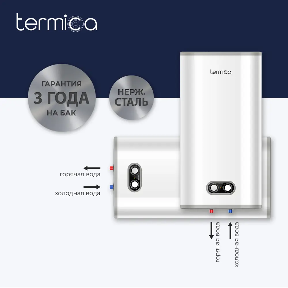 Фото Накопительный водонагреватель электрический 100 л Termica Nemo 100 inox 2 кВт нержавеющая сталь сухой ТЭН Фото Накопительный водонагреватель электрический 100 л Termica Nemo 100 inox 2 кВт нержавеющая сталь сухой ТЭН