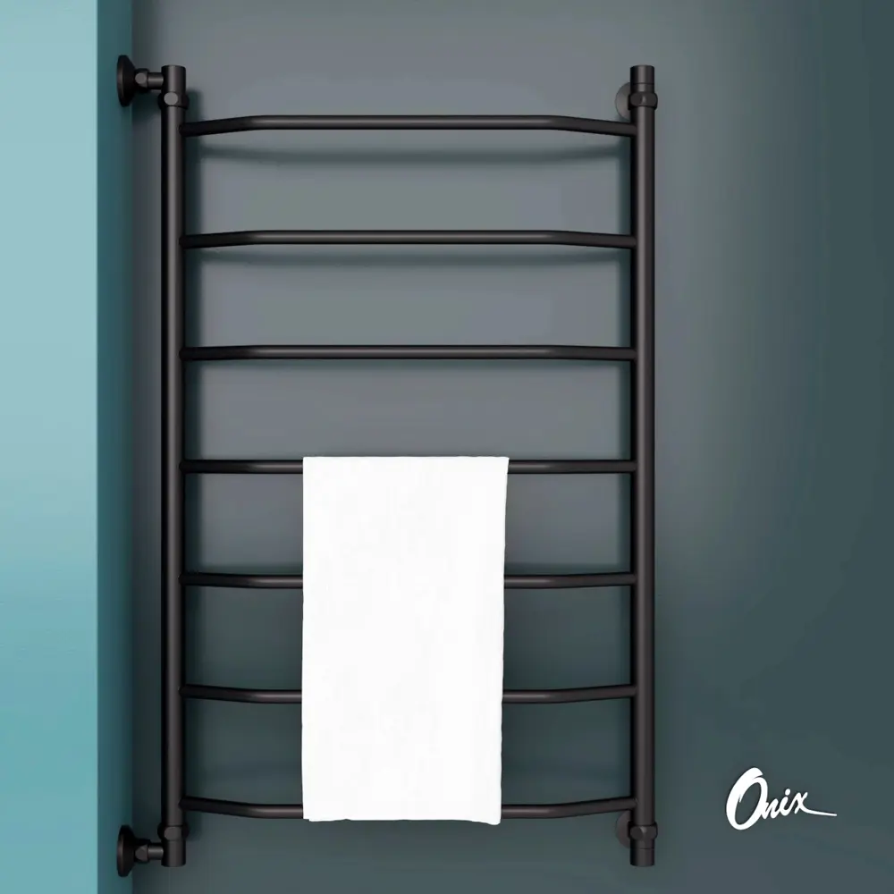 Фото 2 Полотенцесушитель водяной лестница Onix Orion Black Left 60x100 см 1/2" нержавеющая сталь цвет черный матовый