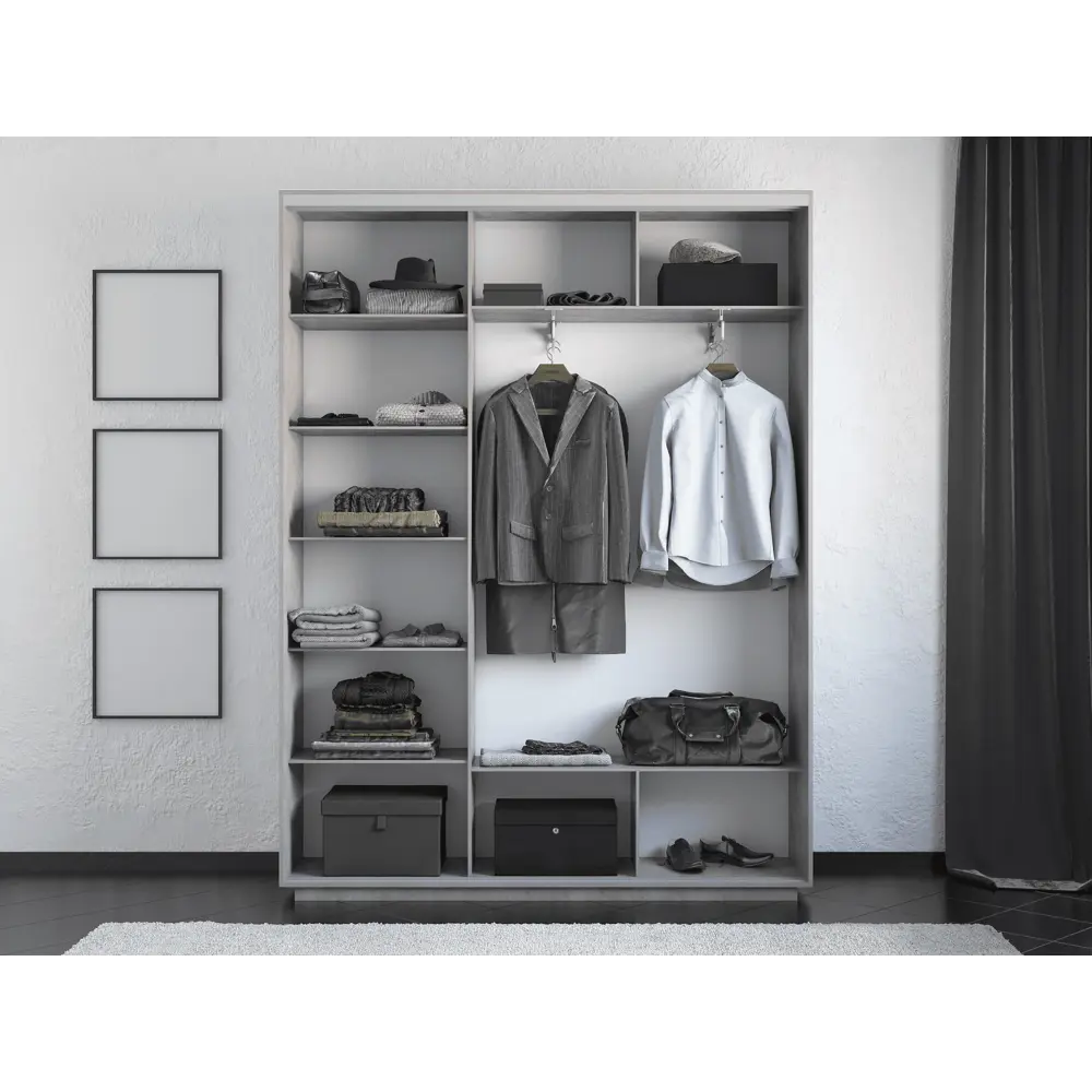 Фото 2 Шкаф-купе Мебельная Компания Е1 3 дверный 220x210x45 см 9 полок ЛДСП цвет бетон Фото 2 Шкаф-купе Мебельная Компания Е1 3 дверный 220x210x45 см 9 полок ЛДСП цвет бетон