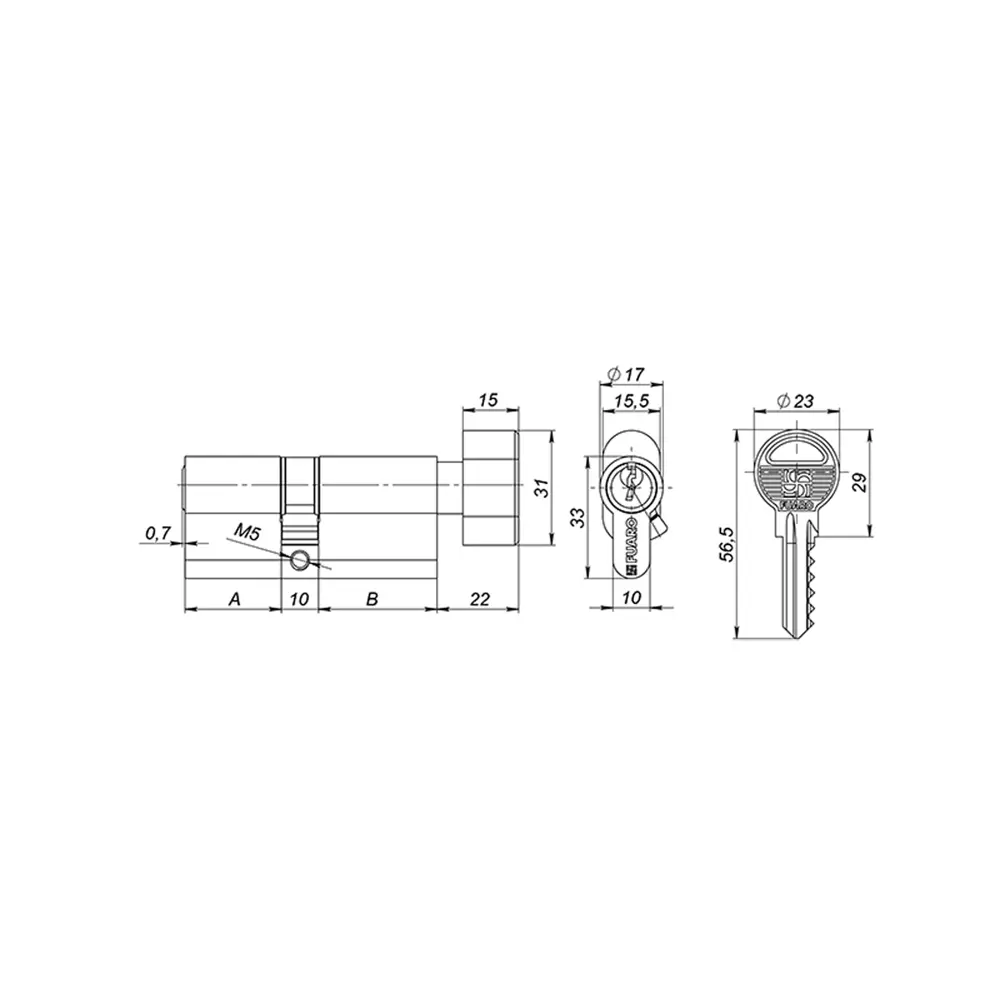 Фото 2 Цилиндровый механизм Fuaro 1000ZM Knob60 (25+10+25) SSG сатинированное золото 5Key с вертушкой Фото 2 Цилиндровый механизм Fuaro 1000ZM Knob60 (25+10+25) SSG сатинированное золото 5Key с вертушкой