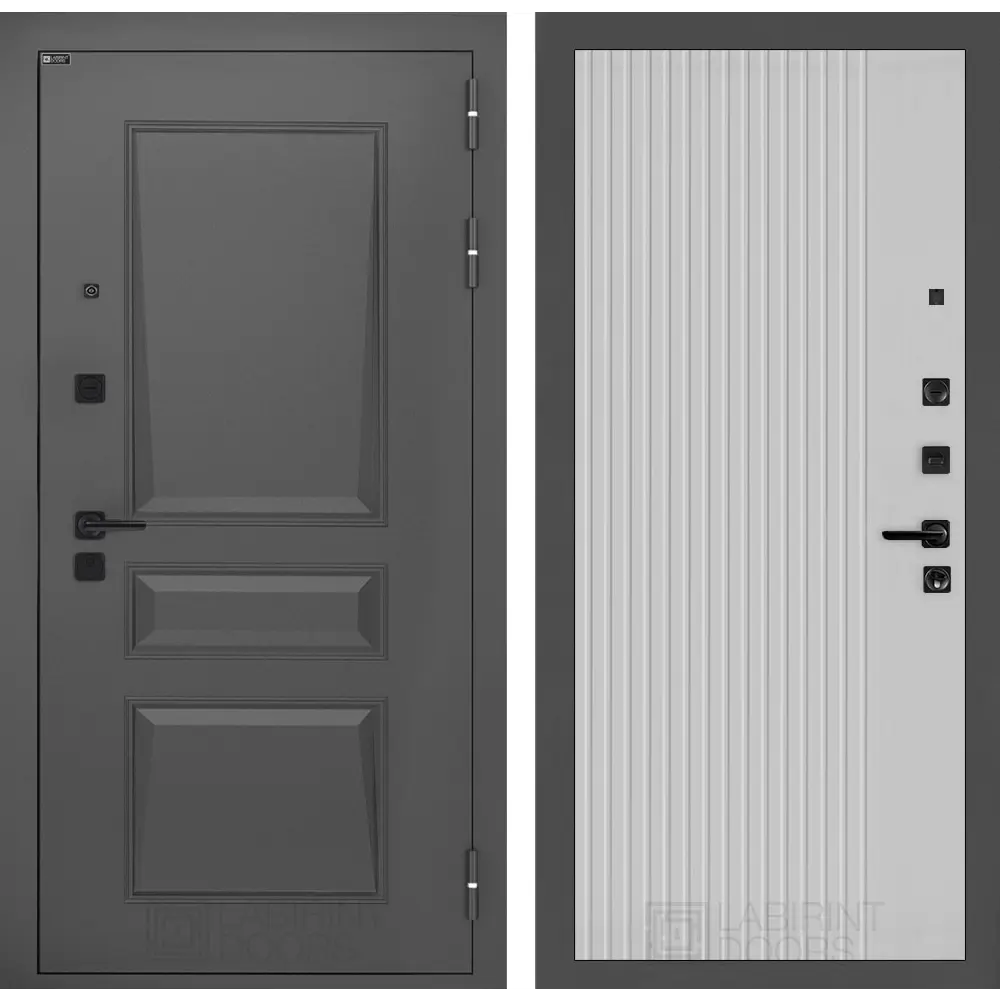Фото Входная дверь Labirintdoors Орлеан П29 правый 205x88см цвет муар серый 7024 матовый/белый софт рельеф Фото Входная дверь Labirintdoors Орлеан П29 правый 205x88см цвет муар серый 7024 матовый/белый софт рельеф