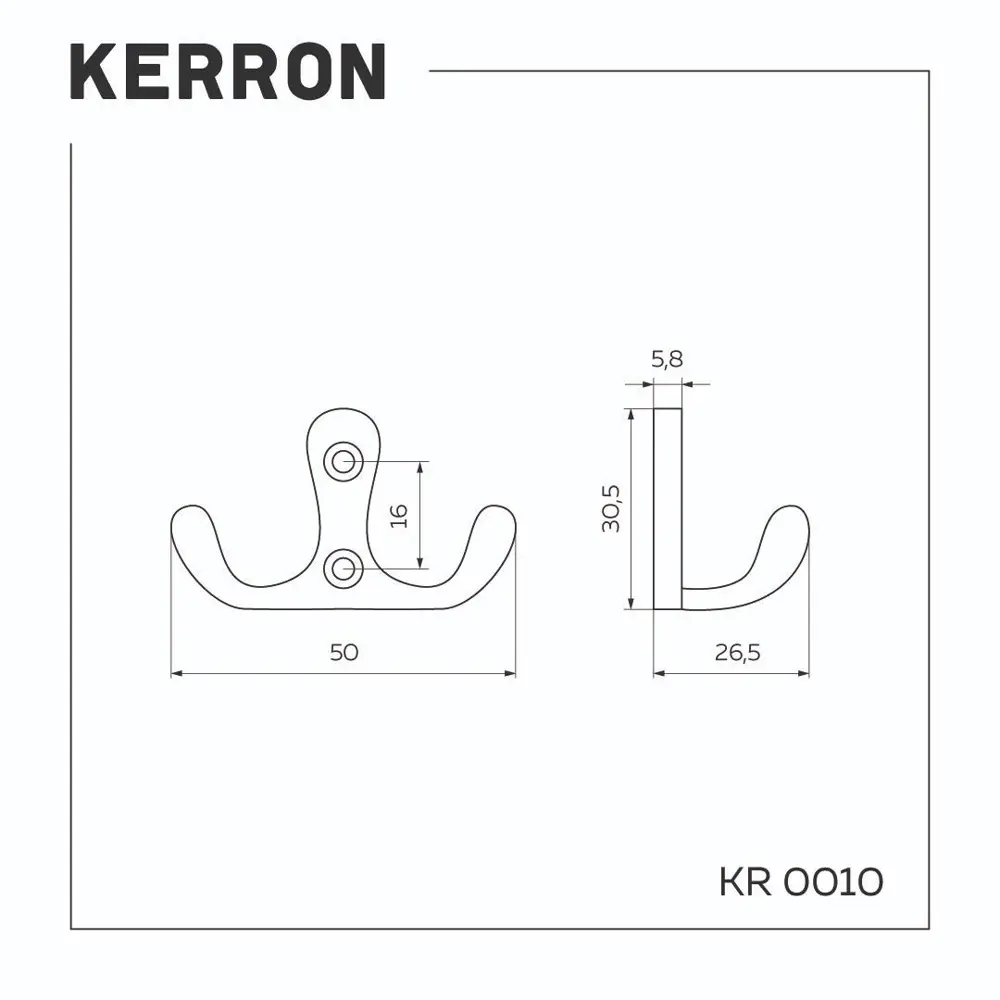 Фото 2 Крючок мебельный Kerron KR 10 SC двухрожковый матовый хром Фото 2 Крючок мебельный Kerron KR 10 SC двухрожковый матовый хром