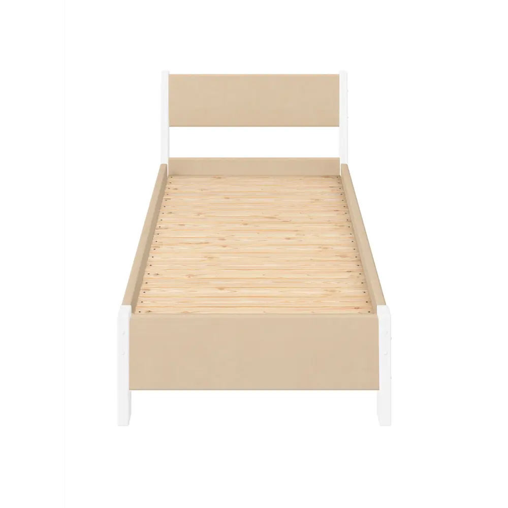 Фото 4 Кровать Solarius Мишка сплошное основание mkr-obiv-rs3-bel90-190-full 100 x 80 x 200 см дерево цвет бежевый/белый