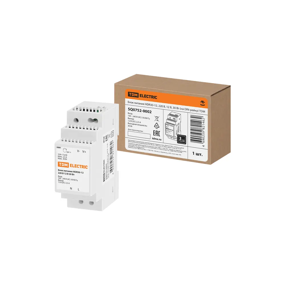 Фото 4 Блок питания TDM Electric HDR30-12 220 В 12 В 30 Вт на DIN-рейку Фото 4 Блок питания TDM Electric HDR30-12 220 В 12 В 30 Вт на DIN-рейку