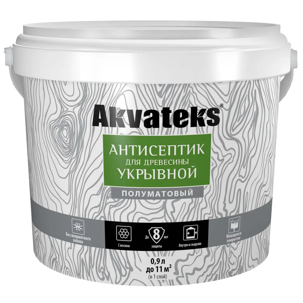 Фото 2 Антисептик для древесины укрывной Akvateks база A полуматовый белый 0.9 л Фото 2 Антисептик для древесины укрывной Akvateks база A полуматовый белый 0.9 л