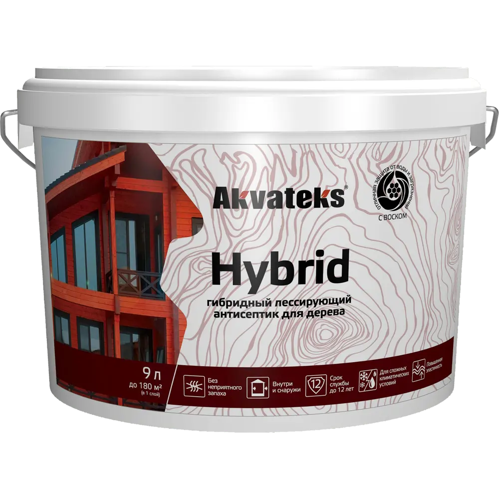 Фото 2 Антисептик Akvateks Hybrid гибридный лессирующий полуматовый прозрачный 9 л Фото 2 Антисептик Akvateks Hybrid гибридный лессирующий полуматовый прозрачный 9 л