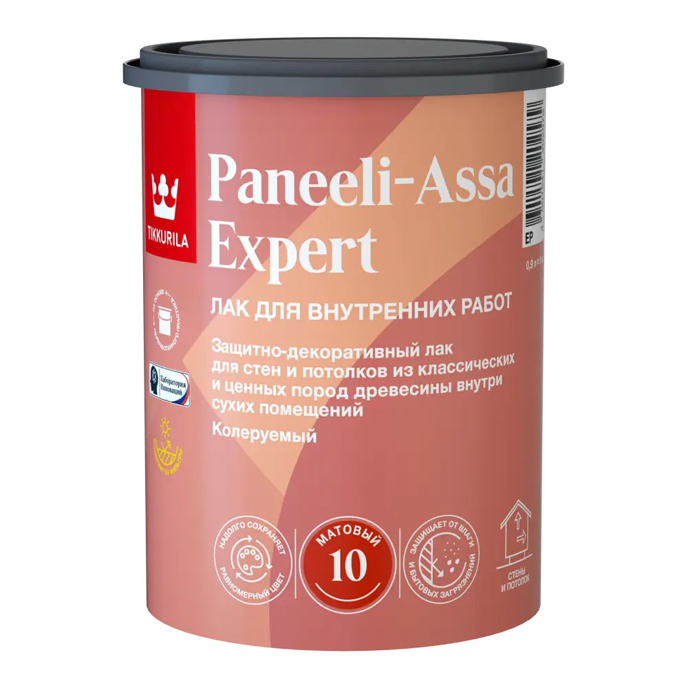 Фото 2 Лак для стен и потолков Tikkurila Paneeli-Assa Expert База EP бесцветный матовый 0.9 л Фото 2 Лак для стен и потолков Tikkurila Paneeli-Assa Expert База EP бесцветный матовый 0.9 л