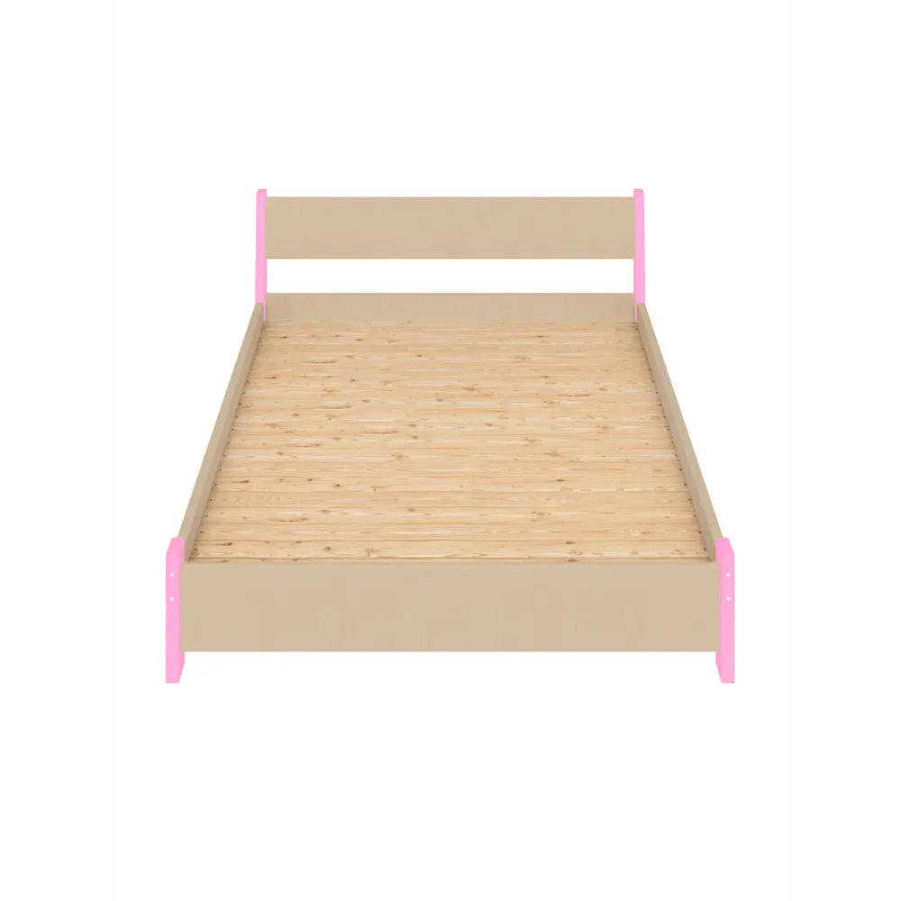 Фото 3 Кровать Solarius Мишка сплошное основание 130x80x210см дерево цвет бежевый/розовый
