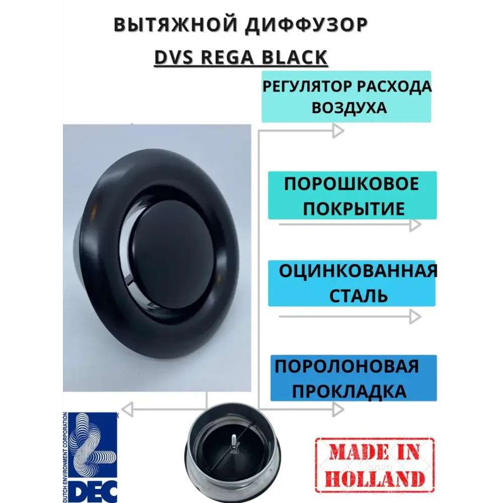 Фото 2 Диффузор/анемостат вытяжной DEC International DVS125 REGA D125 мм оцинкованная сталь Фото 2 Диффузор/анемостат вытяжной DEC International DVS125 REGA D125 мм оцинкованная сталь