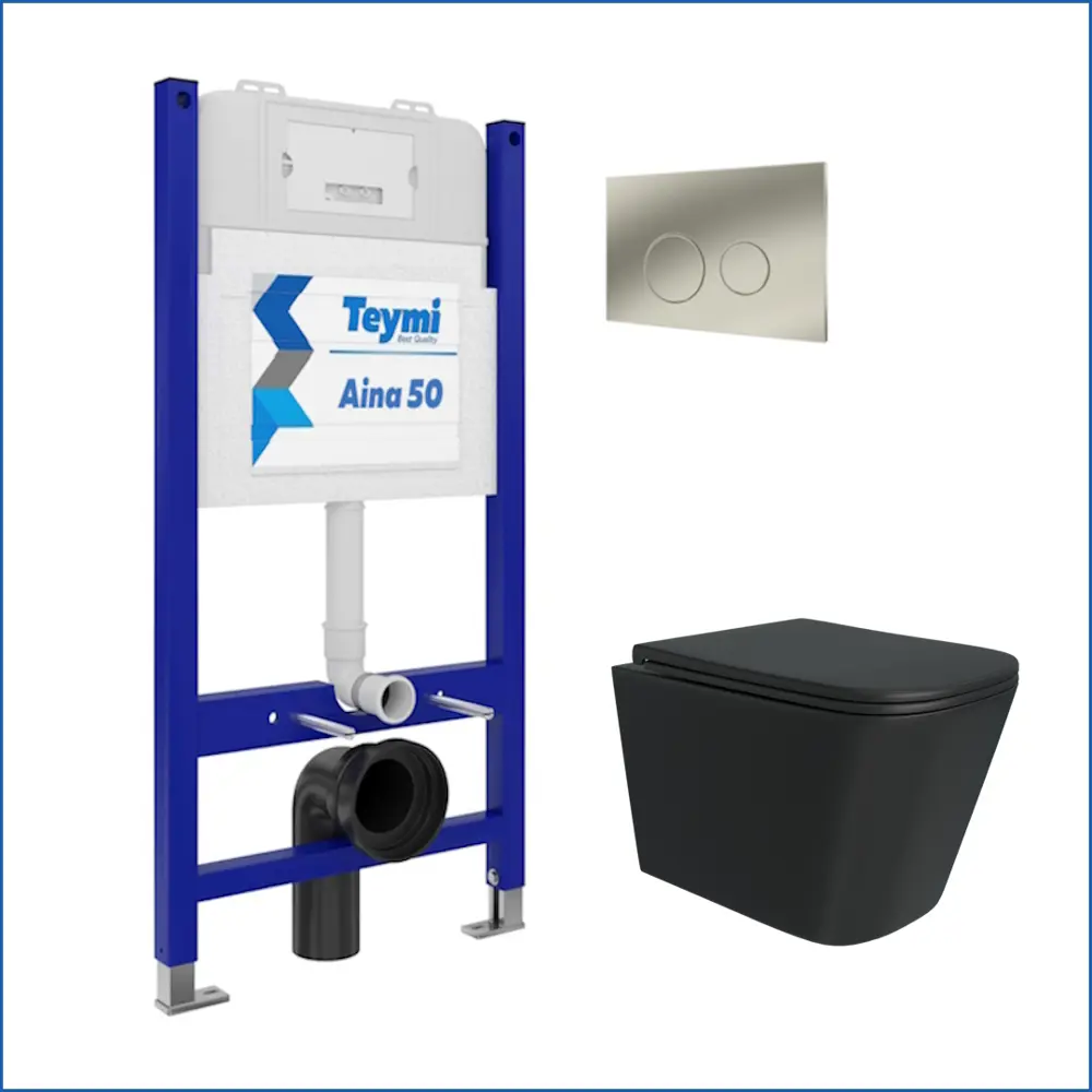 Фото 2 Комплект 5 в 1 инсталляция с унитазом Teymi F13472 унитаз подвесной безободковый черный Helmi Black кнопка нержавеющая сталь Фото 2 Комплект 5 в 1 инсталляция с унитазом Teymi F13472 унитаз подвесной безободковый черный Helmi Black кнопка нержавеющая сталь