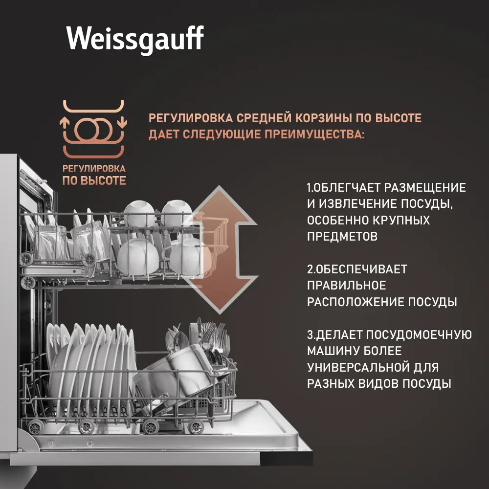 Фото 9 Встраиваемая посудомоечная машина Weissgauff BDW 6036 D AutoOpen 59.8 см 6 программ цвет серебристо-черный Фото 9 Встраиваемая посудомоечная машина Weissgauff BDW 6036 D AutoOpen 59.8 см 6 программ цвет серебристо-черный