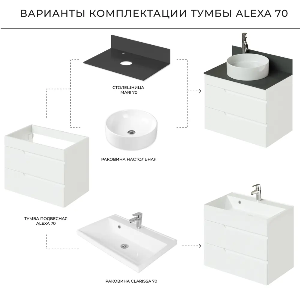 Фото 6 Тумба под раковину Итана Alexa 4657810334687 подвесная 70.20см цвет белый глянец Фото 6 Тумба под раковину Итана Alexa 4657810334687 подвесная 70.20см цвет белый глянец