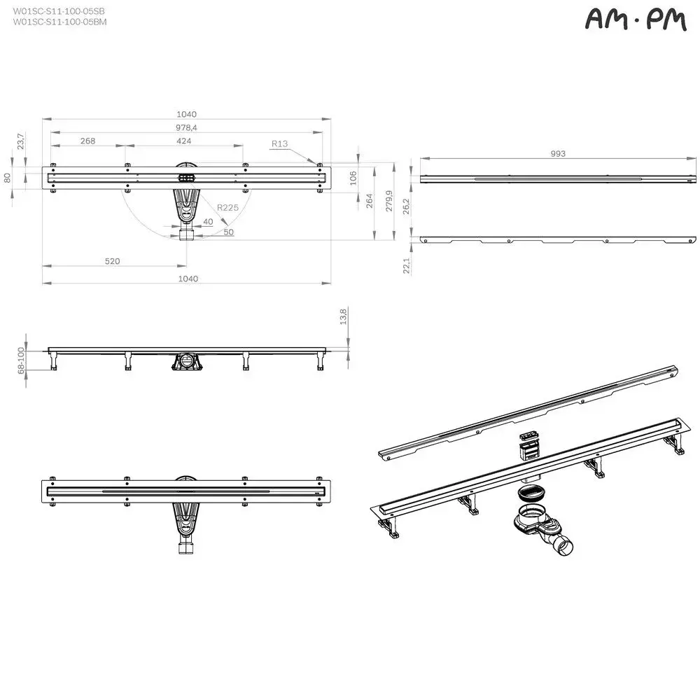 Фото 12 Трап для душа Am.pm W01SC-S11-100-05SB_7214 комбинированный затвор 100x2 см нержавеющая сталь