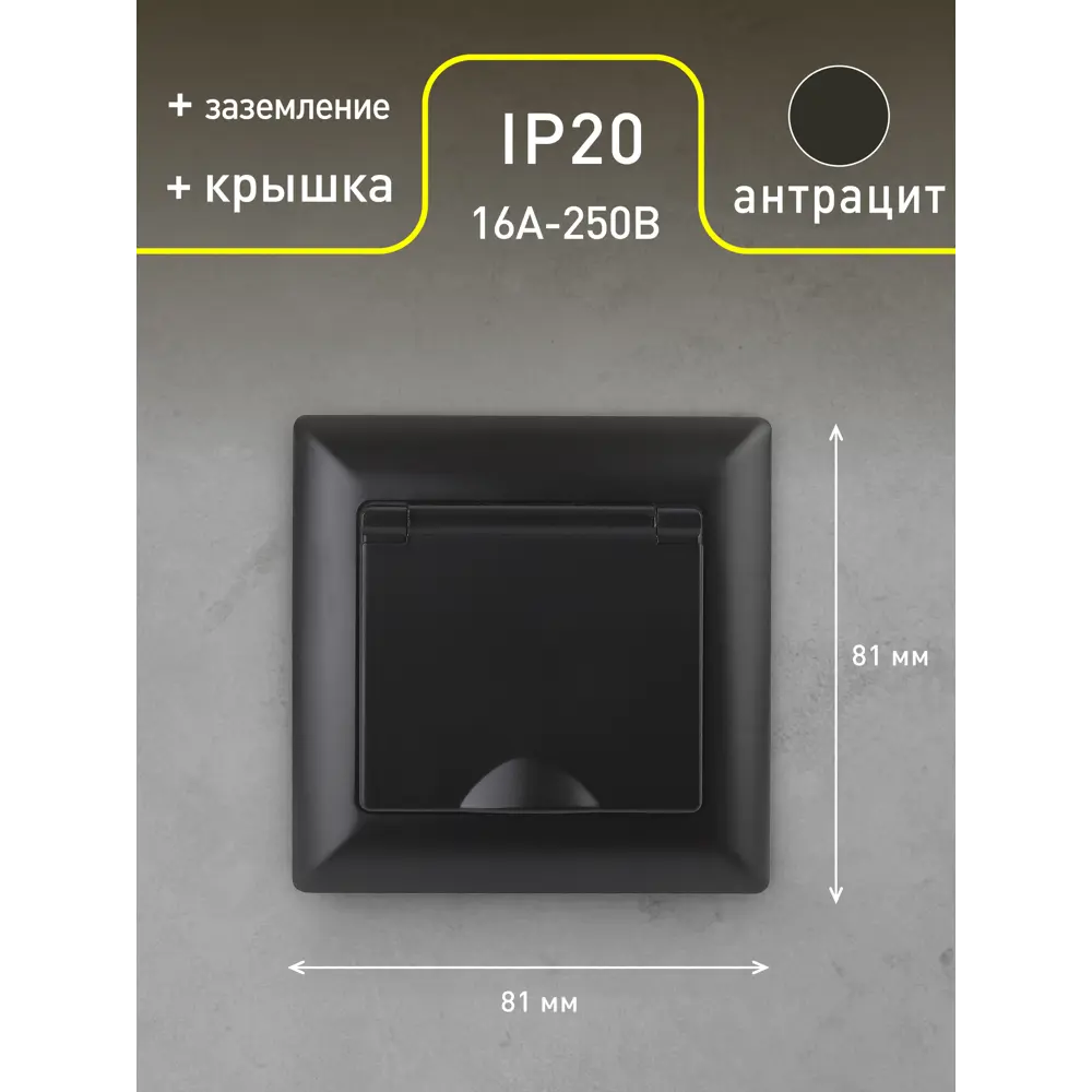 Фото Розетка встраиваемая Intro Solo Б0053661 с заземлением с крышкой цвет антрацит Фото Розетка встраиваемая Intro Solo Б0053661 с заземлением с крышкой цвет антрацит
