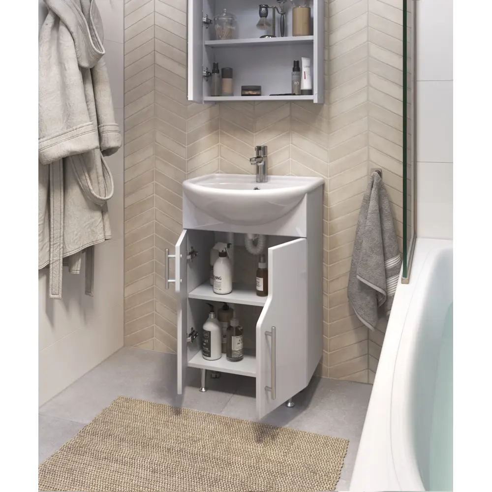 Фото 4 Тумба под раковину напольная Vigo tn-GRA-UYU-45-2D-LM 42см цвет белый