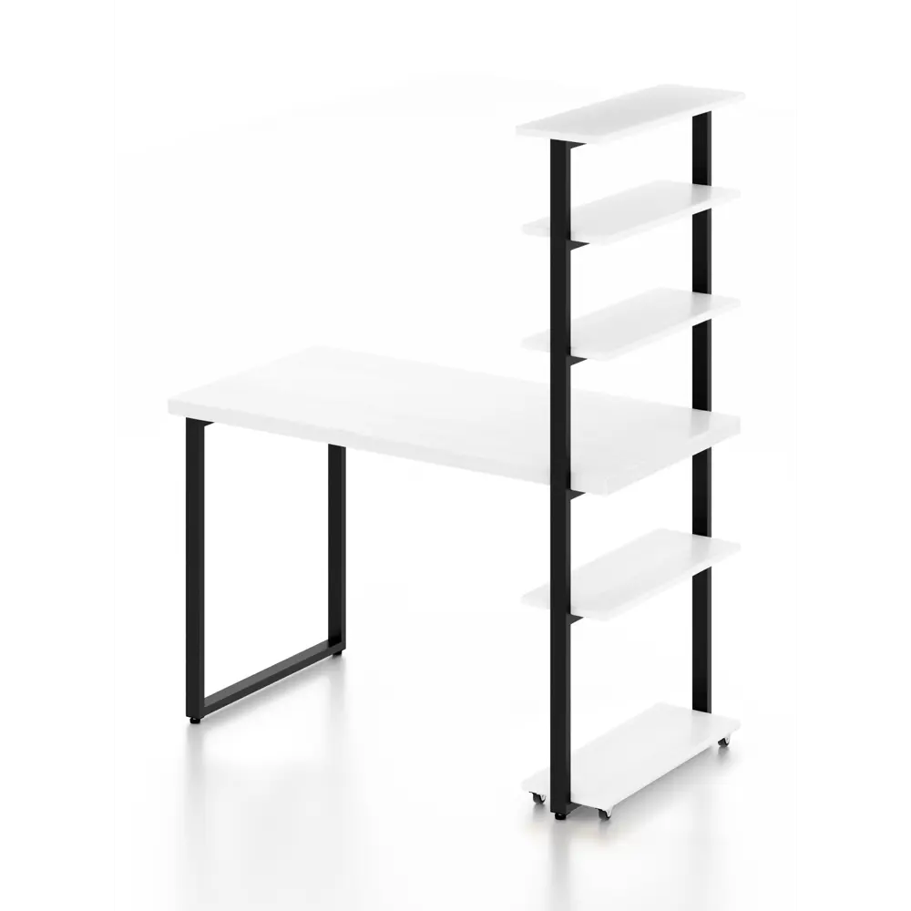 Фото 3 Стол Solarius loft 5 полок столешница 40 мм 60x145x140 см черные металлические ножки сосна цвет белый Фото 3 Стол Solarius loft 5 полок столешница 40 мм 60x145x140 см черные металлические ножки сосна цвет белый
