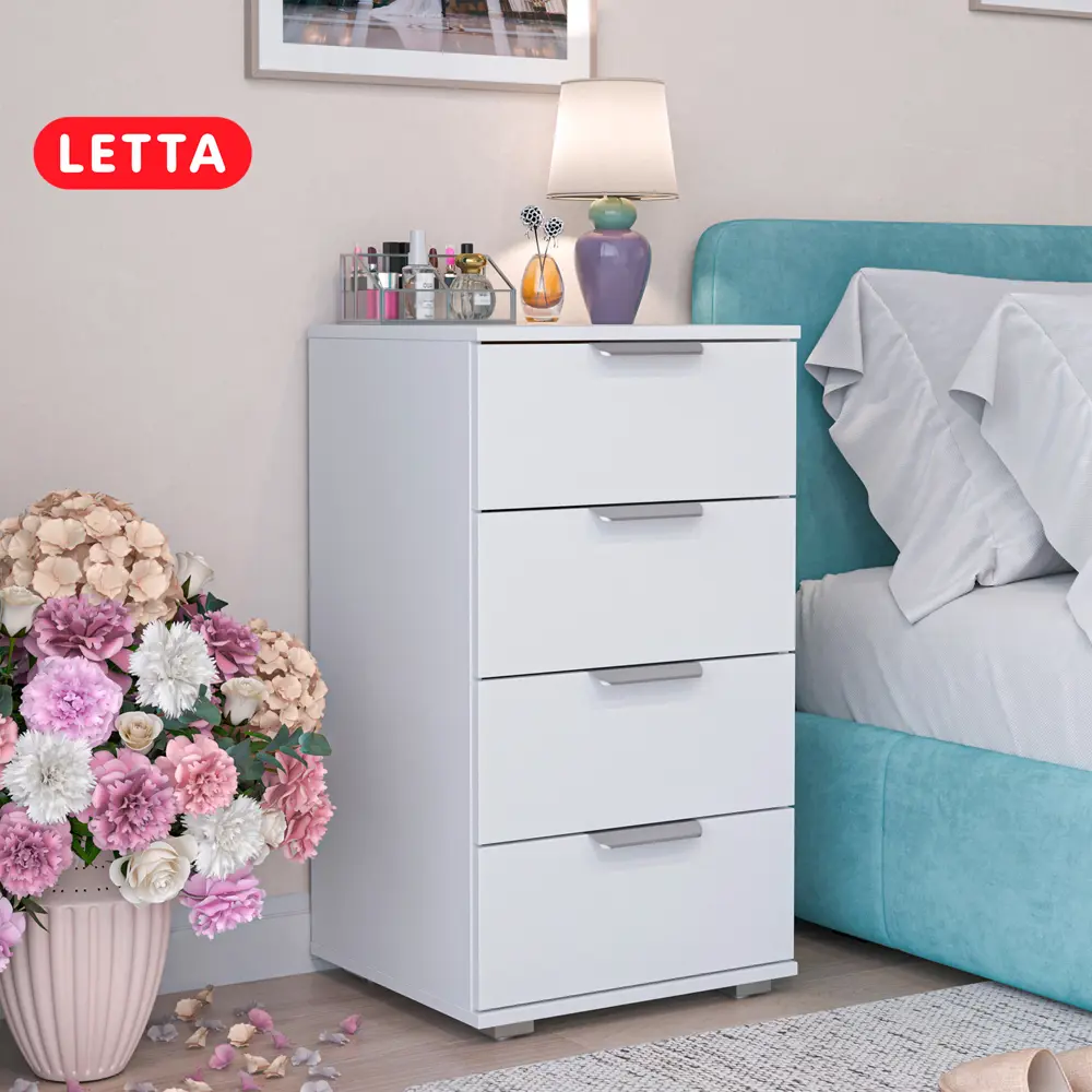 Фото Комод Letta Estetika 4 ящика 46х42х82 см лдсп цвет белый Фото Комод Letta Estetika 4 ящика 46х42х82 см лдсп цвет белый