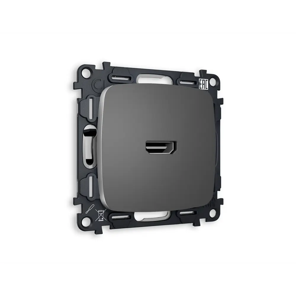 Фото Розетка HDMI 2.0 встраиваемая Ambrella volt Omega MO664010 с заземлением цвет антрацит серый Фото Розетка HDMI 2.0 встраиваемая Ambrella volt Omega MO664010 с заземлением цвет антрацит серый