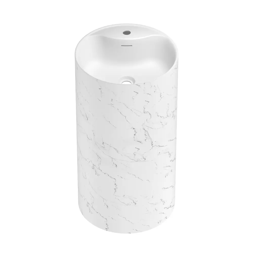 Фото Напольная раковина отдельностоящая Wellsee Chalice Perfection 20213072R размер 45x45x85 см, с донным клапаном, сифоном, смесителем и вентилями