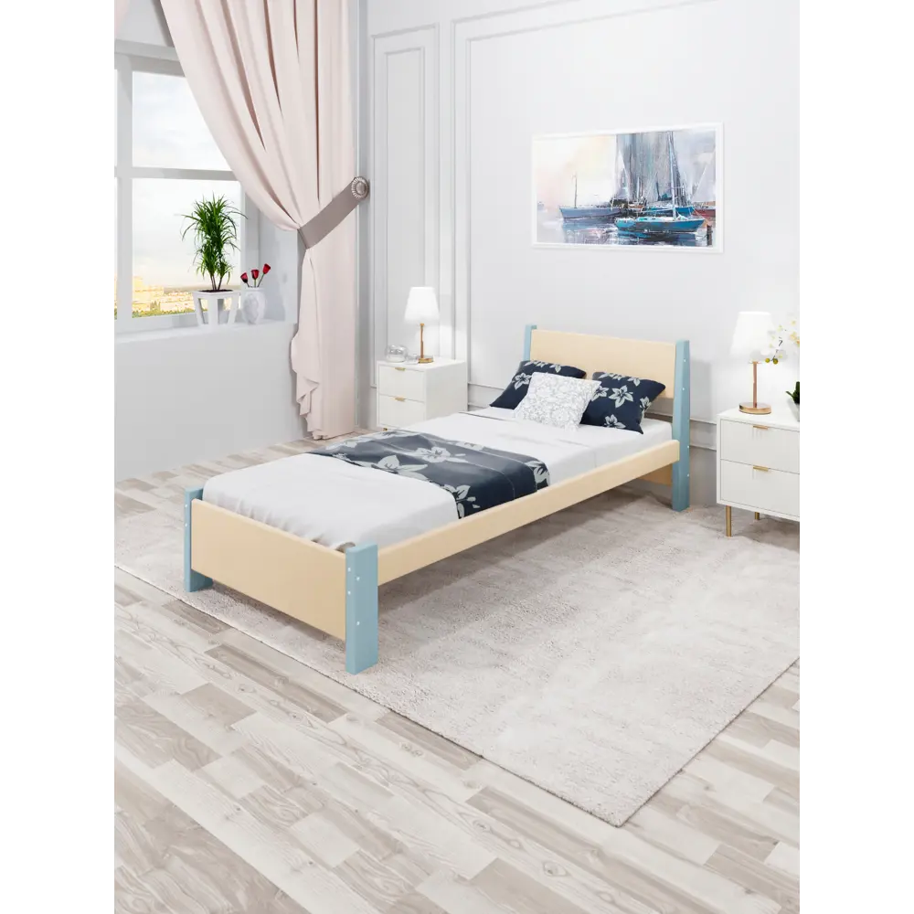 Фото 4 Кровать Solarius Мишка орто основание mkr-obiv-rs3-gol70-200-orto 80 x 80 x 210 см дерево цвет бежевый/голубой Фото 4 Кровать Solarius Мишка орто основание mkr-obiv-rs3-gol70-200-orto 80 x 80 x 210 см дерево цвет бежевый/голубой