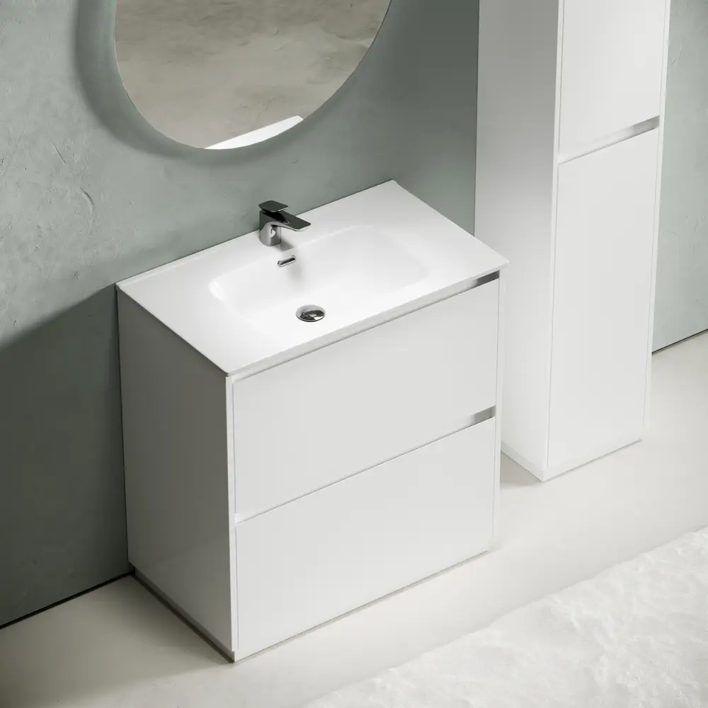 Фото Тумба под раковину SANCOS Libra Floor 80 напольная c двумя ящиками белый глянец