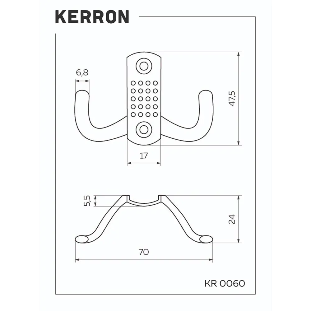 Фото 3 Крючок мебельный Kerron KR-0060-SC двухрожковый матовый хром 4 шт. Фото 3 Крючок мебельный Kerron KR-0060-SC двухрожковый матовый хром 4 шт.