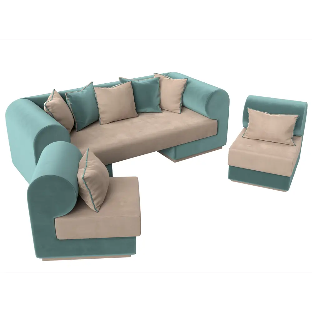 Фото 2 Диван прямой Лига диванов Кипр 116520 220x82x82 см велюр цвет бежевый; бирюзовый