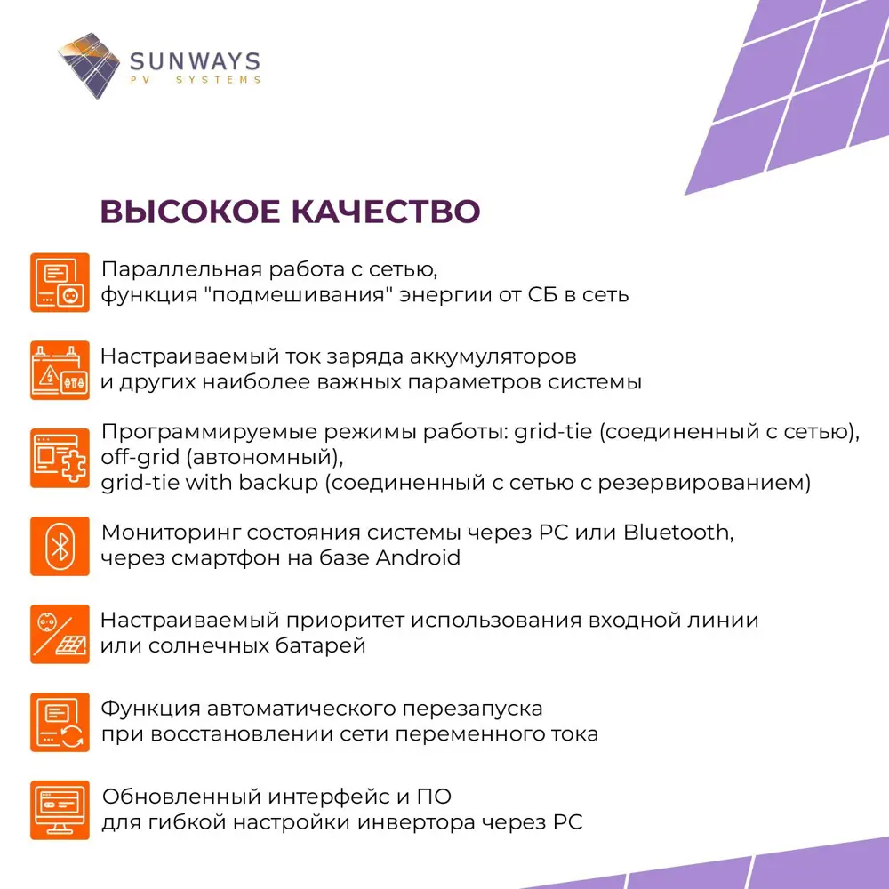 Фото 4 Инвертор для солнечных панелей Sunways EVO II 5048 LV 5000 Вт Фото 4 Инвертор для солнечных панелей Sunways EVO II 5048 LV 5000 Вт