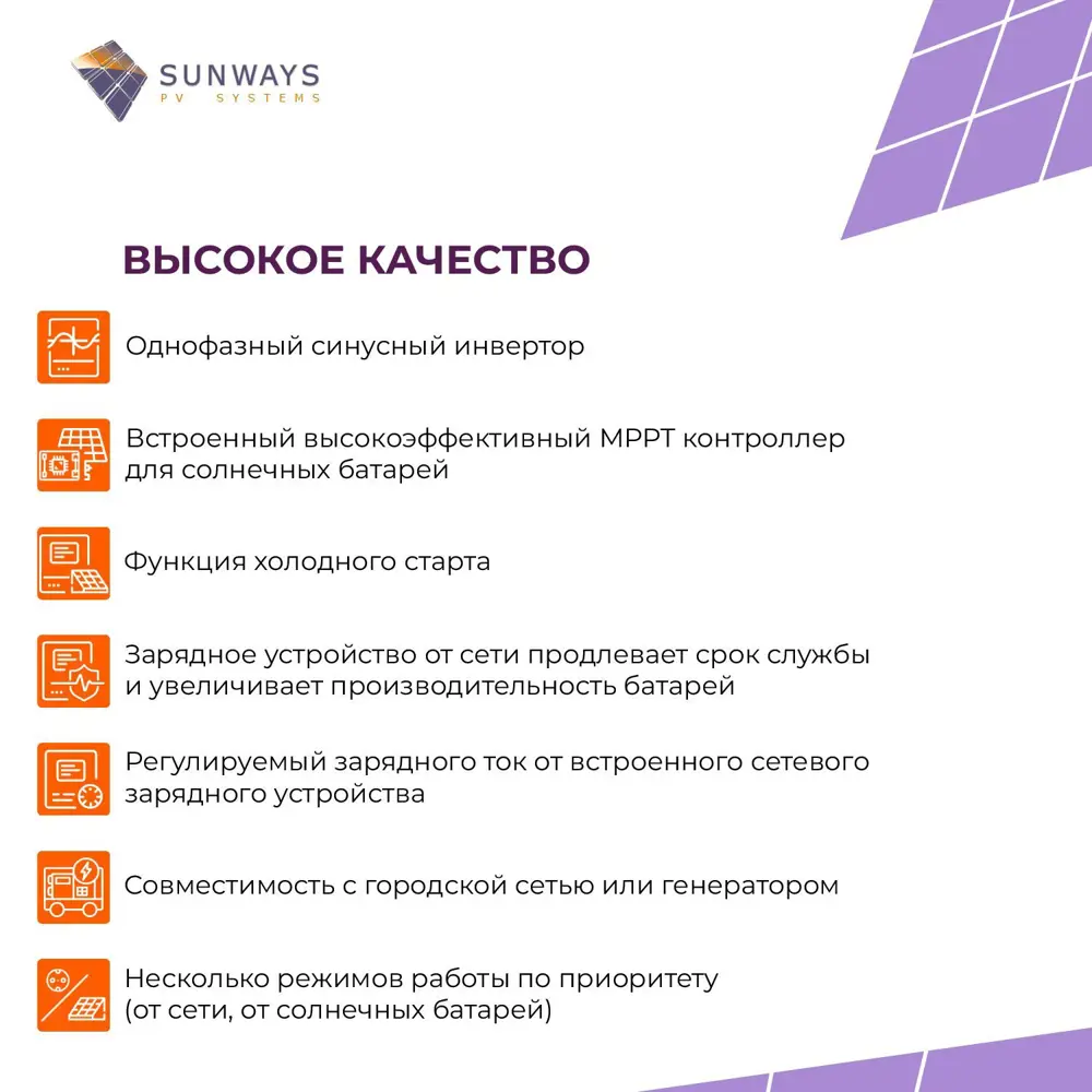 Фото 3 Инвертор для солнечных панелей Sunways EVO II 5048 LV 5000 Вт Фото 3 Инвертор для солнечных панелей Sunways EVO II 5048 LV 5000 Вт