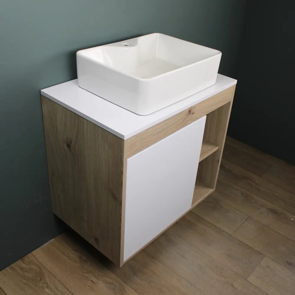 Фото 3 Тумба подвесная для ванной Teymi Nura 70 см корпус дуб фасад белый с раковиной Helmi S 48 F03495 Фото 3 Тумба подвесная для ванной Teymi Nura 70 см корпус дуб фасад белый с раковиной Helmi S 48 F03495